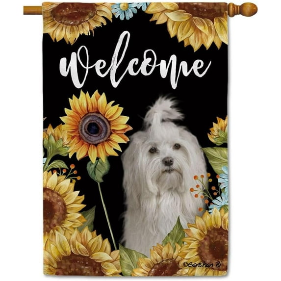 Sunflowers Havanese House Flag Dog Floral Spring Summer Decor Flag for Outdoor Yard Double Side 28X40 Inch Style 1