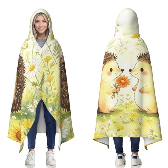 Sunflowers Hedgehog Wearable Blanket Hoodies for Women Men Adults Hedgehog Lovers Cute Hedgehogs Hooded Blankets for Camping Office Decor Birthday Gifts 50×60 Inch