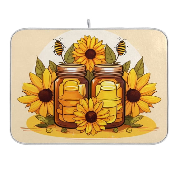 Sunflowers Honey Jars Bee Dish Drying Mat 16x18 Absorbent Microfiber Draining Rack Pad for Kitchen Counter Sink