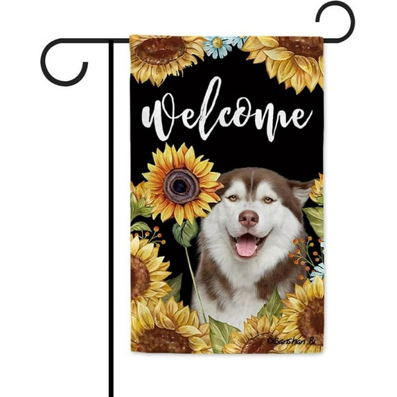 Sunflowers Husky Garden Flag Dog Floral Spring Summer Decor Flag for Outdoor Yard Double Side 12.5X18 Inch Style 1
