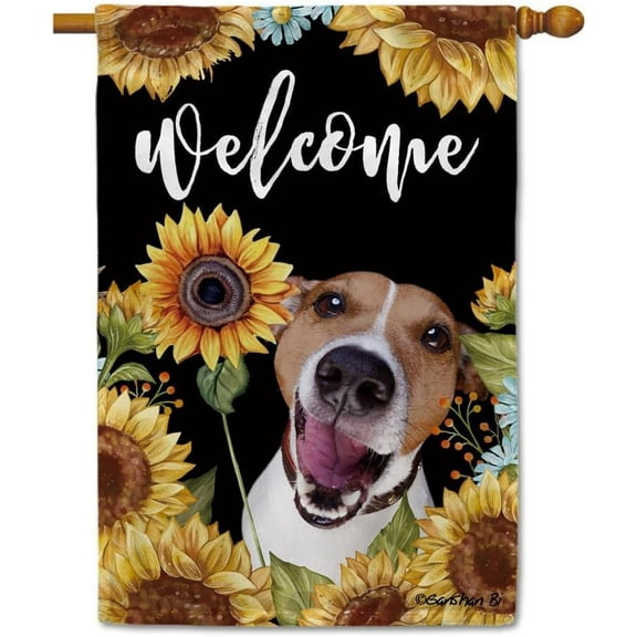 Sunflowers Jack Russell Terrier House Flag Dog Floral Spring Summer Decor Flag for Outdoor Yard Double Side 28X40 Inch Style 1