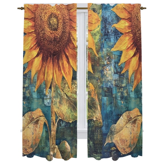 Sunflowers Kitchen Curtain for Berdoom Living Room Cafe 72 Inch Length, Farmhouse Botanical Flowers Painting Art Tiers Curtains Light Filtering Drapes Rod Pocket Window Treatment 2 Panels 52"Wx72"L