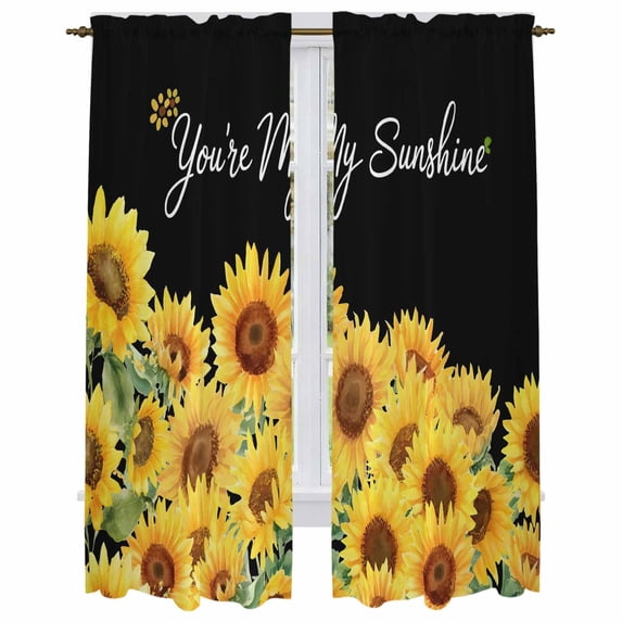 Sunflowers Kitchen Curtain for Berdoom Living Room Cafe 72 Inch Length, Yellow Summer Botanical Elegant Pastoral Tiers Curtains Light Filtering Drapes Rod Pocket Window Treatment 2 Panels 52"Wx72"L