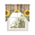 thumbnail image 1 of Sunflowers Kitchen Curtains Swag Valance for Windows/Bathroom/Cafe, Botanical Floral Butterfly Brown Wooden Grain Rod Pocket Drape Panel Swag Curtains Valance for Bedroom/Living Room 56"x36", 1 of 6