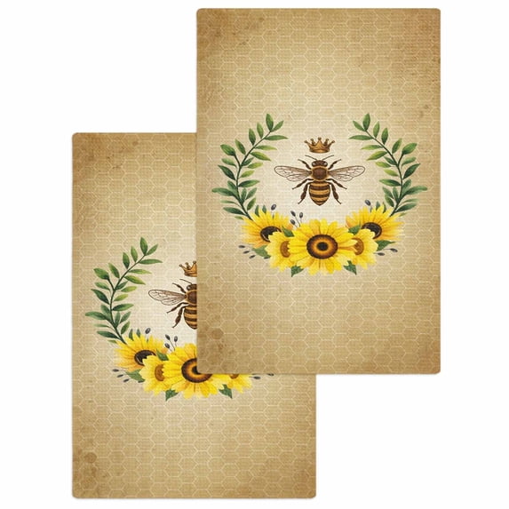 Sunflowers Kitchen Dish Towels for Drying Dishes Set of 2, Farmhouse Bees Spring Summer Watercolor Floral Leaf Waffle Weave Microfiber Hand Tea Bathroom Towels Quick Dry & Absorbent Towel 15.7x23.6
