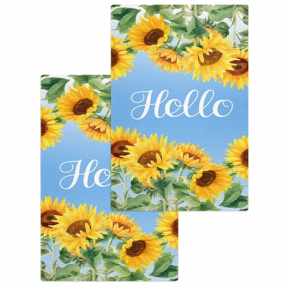 Sunflowers Kitchen Dish Towels for Drying Dishes Set of 2, Yellow Summer Botanical Elegant Flowers Waffle Weave Microfiber Hand Tea Bathroom Towels Quick Dry & Absorbent Towel 15.7x23.6