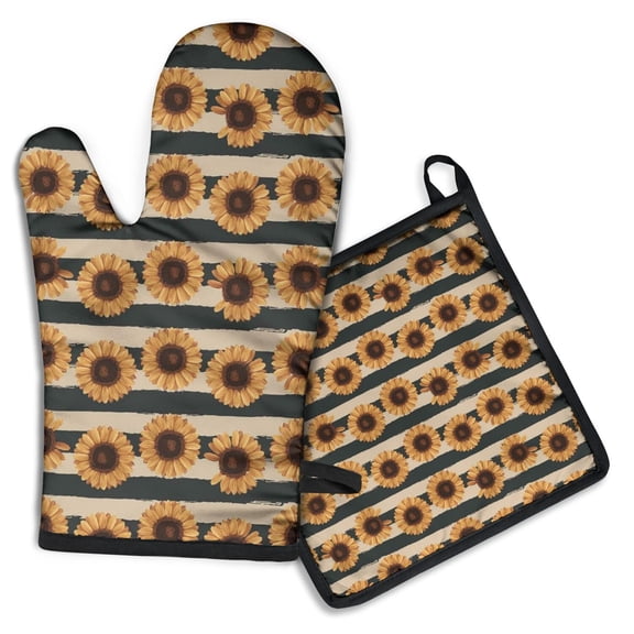 Sunflowers Kitchen Oven Mitt and Pot Holder Sets 2 Pcs for Baking, Cooking and Grilling, Heat Resistant Up To 392 °F