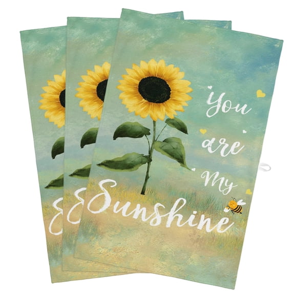 Sunflowers Kitchen Towels, Absorbent Microfiber Kitchen Dish Hand Tea Bath Towel, Botanical Ombre Flowers You Are My Sunshine Quick Dry Cleaning Cloth Dishclothes Decorative Sets, (3-PC, 18x28)