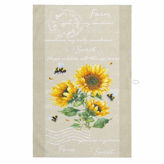 Sunflowers Kitchen Towels, Absorbent Microfiber Kitchen Dish Hand Tea Bath Towel, Farmhouse Botanical Yellow Flowers Bee Retro Quick Dry Cleaning Cloth Dishclothes Decorative Sets, (1-PC, 18x28)