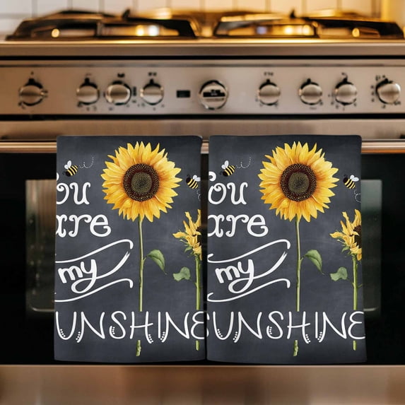 Sunflowers Kitchen Towels Set of 1, Classic Bee You Are My Sunshine Black Absorbent Dish Towels for Kitchen, Microfiber Hand Towel, Quick Drying Tea Towel for Cleaning Decorative Dishcloths