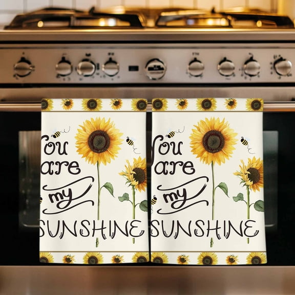 Sunflowers Kitchen Towels Set of 1, Modern Bee You Are My Sunshine Beige Absorbent Dish Towels for Kitchen, Microfiber Hand Towel, Quick Drying Tea Towel for Cleaning Decorative Dishcloths
