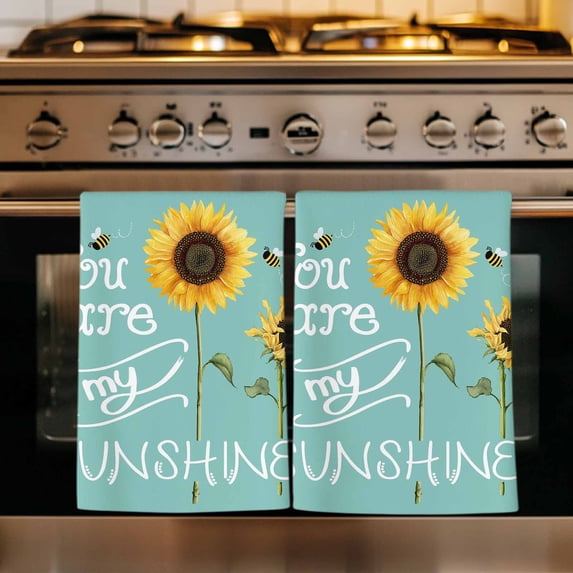 Sunflowers Kitchen Towels Set of 1, Modern Bee You Are My Sunshine Teal Green Absorbent Dish Towels for Kitchen, Microfiber Hand Towel, Quick Drying Tea Towel for Cleaning Decorative Dishcloths