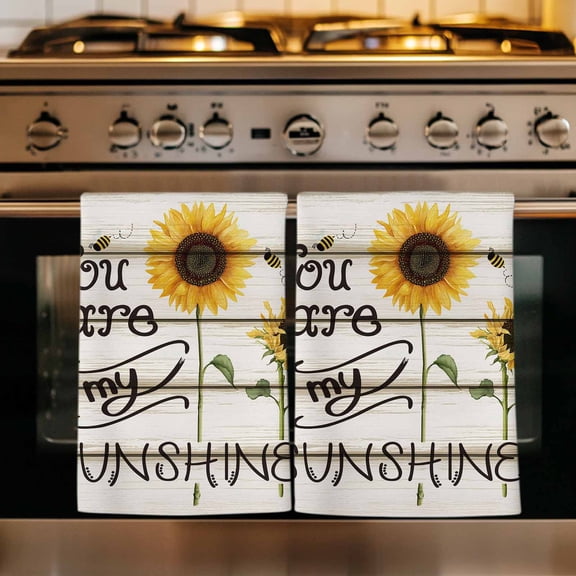 Sunflowers Kitchen Towels Set of 1, Modern Bee You Are My Sunshine Wooden Grain Absorbent Dish Towels for Kitchen, Microfiber Hand Towel, Quick Drying Tea Towel for Cleaning Decorative Dishcloths