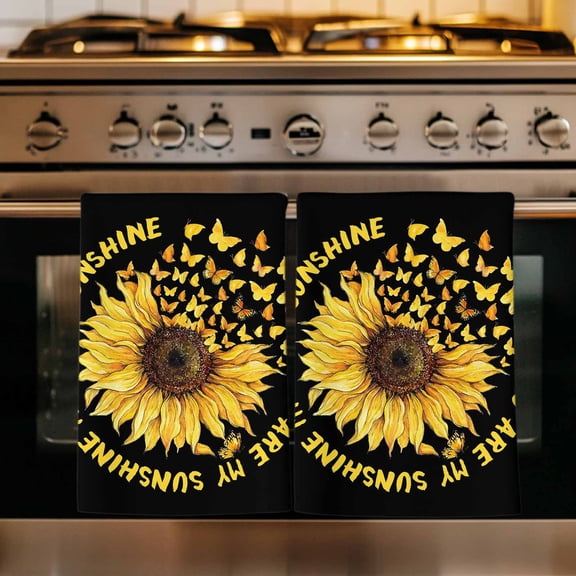 Sunflowers Kitchen Towels Set of 1, Yellow Butterfly Farmhouse You Are My Sunshine Absorbent Dish Towels for Kitchen, Microfiber Hand Towel, Quick Drying Tea Towel for Cleaning Decorative Dishcloths