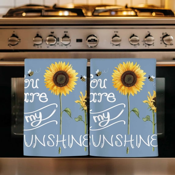 Sunflowers Kitchen Towels Set of 3, Modern Bee You Are My Sunshine Blue Absorbent Dish Towels for Kitchen, Microfiber Hand Towel, Quick Drying Tea Towel for Cleaning Decorative Dishcloths