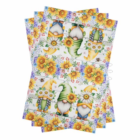 Sunflowers Kitchen Towels Set of 3, Water Absorbent Dish Towel, Spring Flowers Gnomes Hydrangea Daisy Wood Decorative Hand Towels - Quick Drying Cloth for Cooking Baking, 18x28 Inch