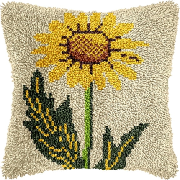 Sunflowers Latch Hook Kits Pillow DIY Pillowcase Crochet Hook Cushion Making Kits with Preprinted Pattern Canvas Instruction Yarns Pillow Cover Easy Starter DIY Crochet Kits 43x43cmf221)