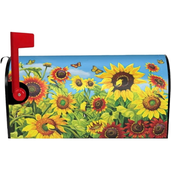 Sunflowers Mailbox Cover, Yellow Flower Outdoor Magnetic Mail Cover Letter Post Box 18x21 in Mailwrap for Garden Outside Home Decor