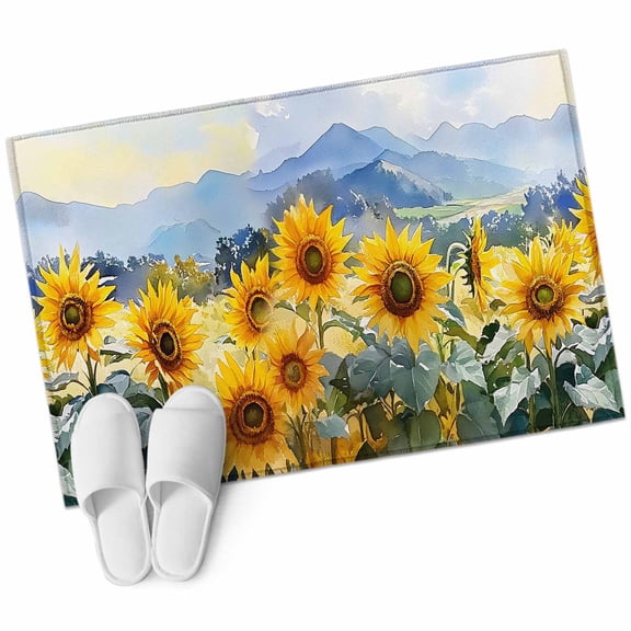 Sunflowers Mountain Entryway Rug 2x3 Area Rug Washable Indoor Doormat Small Bathroom Rugs Non-Slip Low Pile Accent Throw Rugs Summer Botanical Floral Nature Floor Carpet for Kitchen Bedroom Entrance