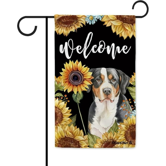 Sunflowers Mountain Garden Flag Watercolor Dog Floral Spring Summer Decor Flag for Outdoor Yard Double Side 12.5X18 Inch