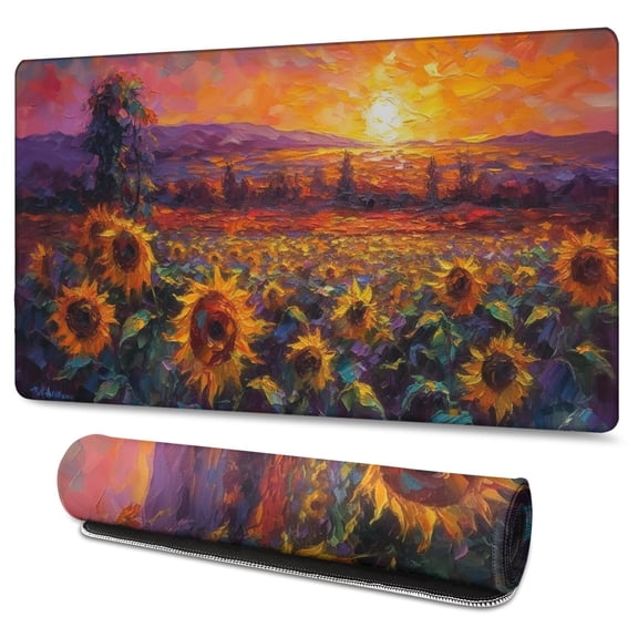 Sunflowers in Oil Painting Style Gaming Mouse Mat, Rectangle 3XL Extra Large Mouse Pad 47.3 X 23.6 Inches Non-Slip Rubber Gaming Mouse Pad with Stitched Edges, Office Mouse Pad for Women Men Kids