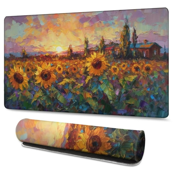 Sunflowers in Oil Painting Style Natural Plant Gaming Mouse Mat Rectangle 3XL Extra Large Mouse Pad 47.3 X 23.6 Inches Non-Slip Rubber Gaming Mouse Pad for Women Men Kids