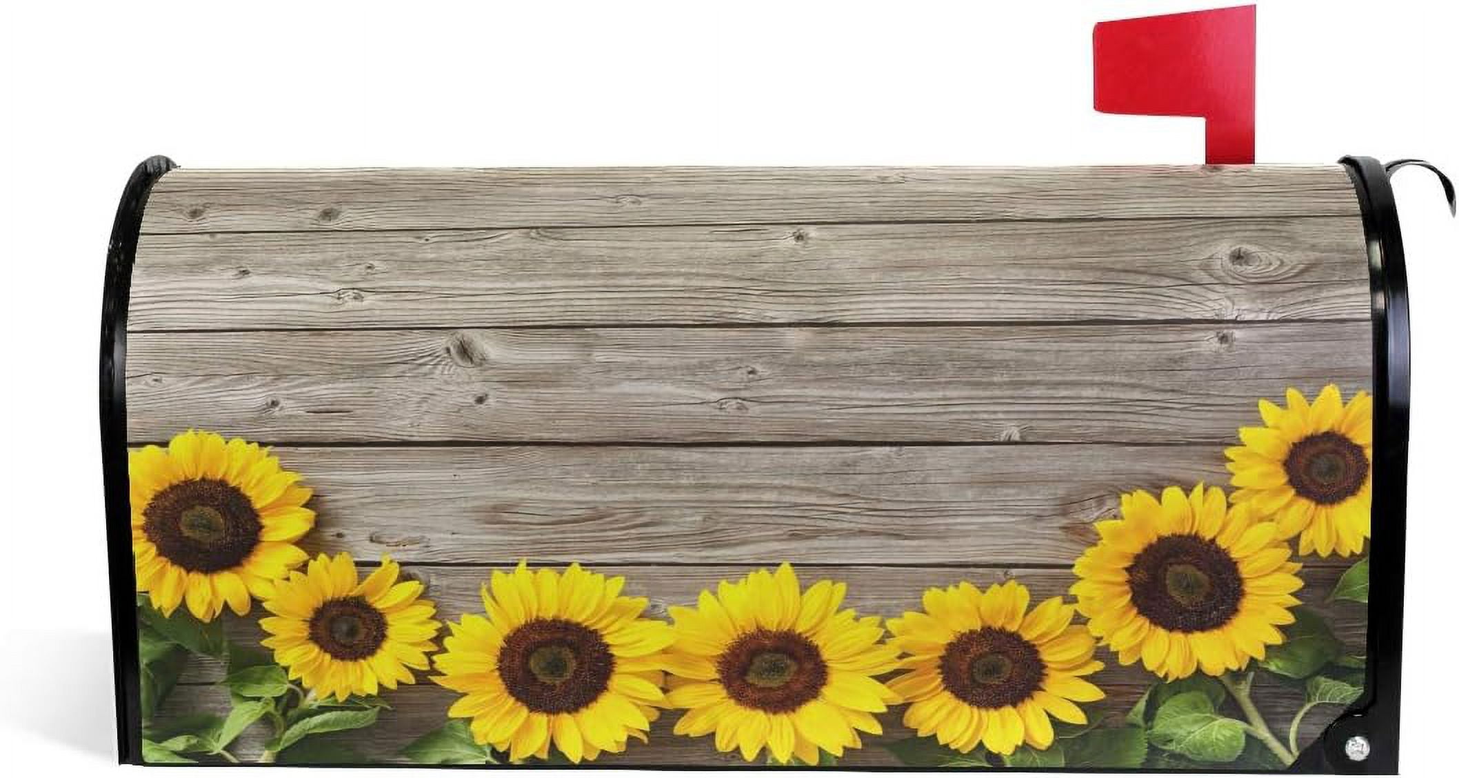 Sunflowers On Wooden Board Vintage Magnetic Mailbox Cover for Standard Mailboxes