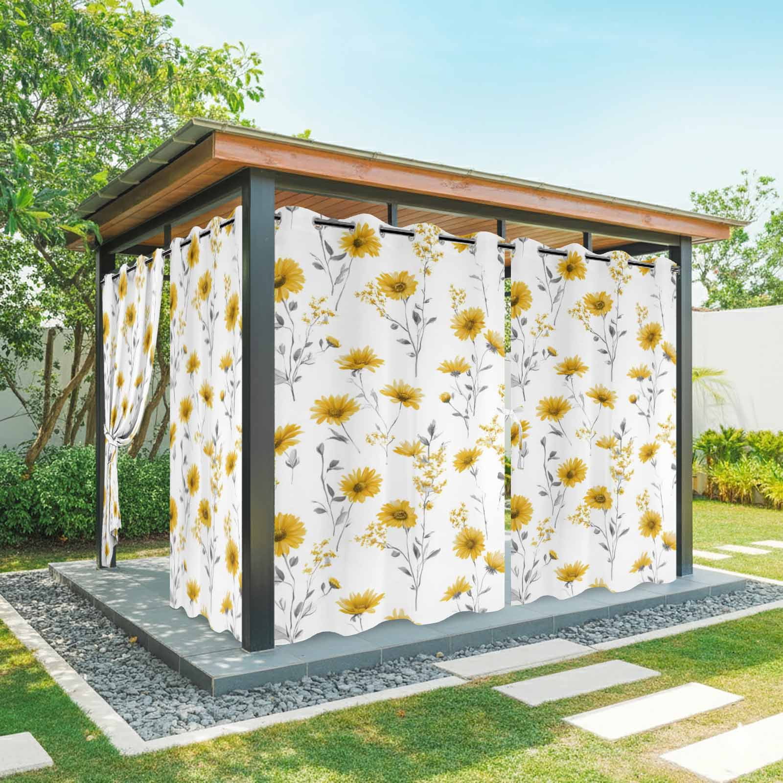 Sunflowers Outdoor Curtains for Patio, Summer Country Yellow Floral Leaf Plant Sunshade Privacy Drapes Grommet Waterproof Outside Curtains for Porch/Cabana/Balcony 54"x 108", 1 Panel