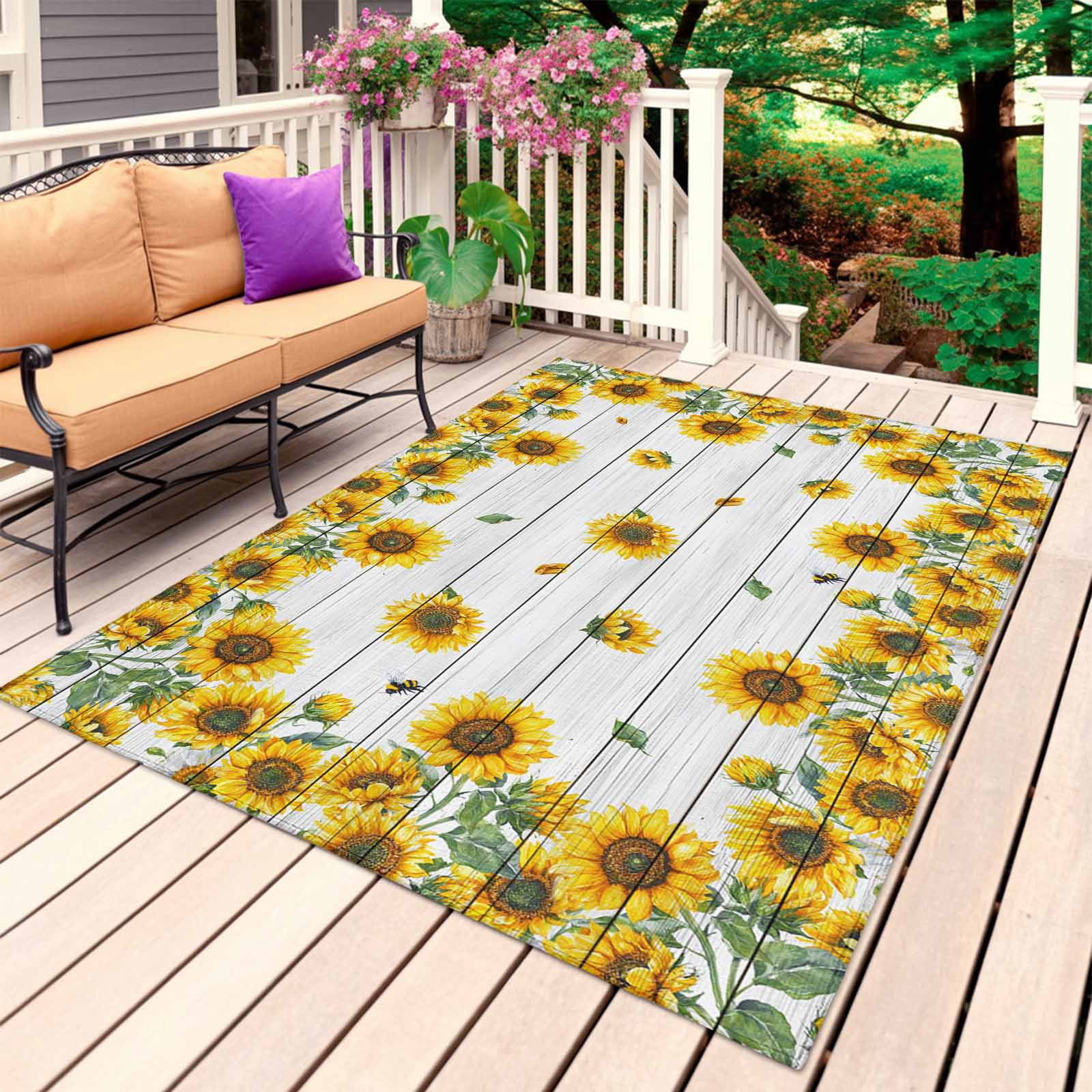 Sunflowers Outdoor Rug for Patio/Deck/Porch, Non-Slip Large Area Rug 5 ...