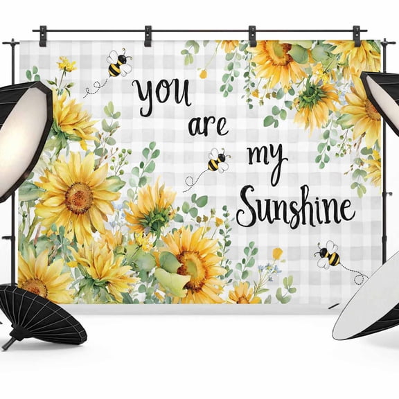 Sunflowers Photography Backdrop 10x8FT, Country Watercolor Summer Floral Bee Grey Plaid Photo Backdrops, Background for Photography Studio Photo Studio Background, Back Drop for Photoshoot