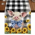 thumbnail image 1 of Sunflowers Pig 90 Inch Table Runner, Farmhouses Animals Black White Plaid Farmhouse Dresser Scarf Cotton & Linen Tablerunner for Dining/Kitchen Island/Holiday Party Décor 13" x 90", 1 of 9