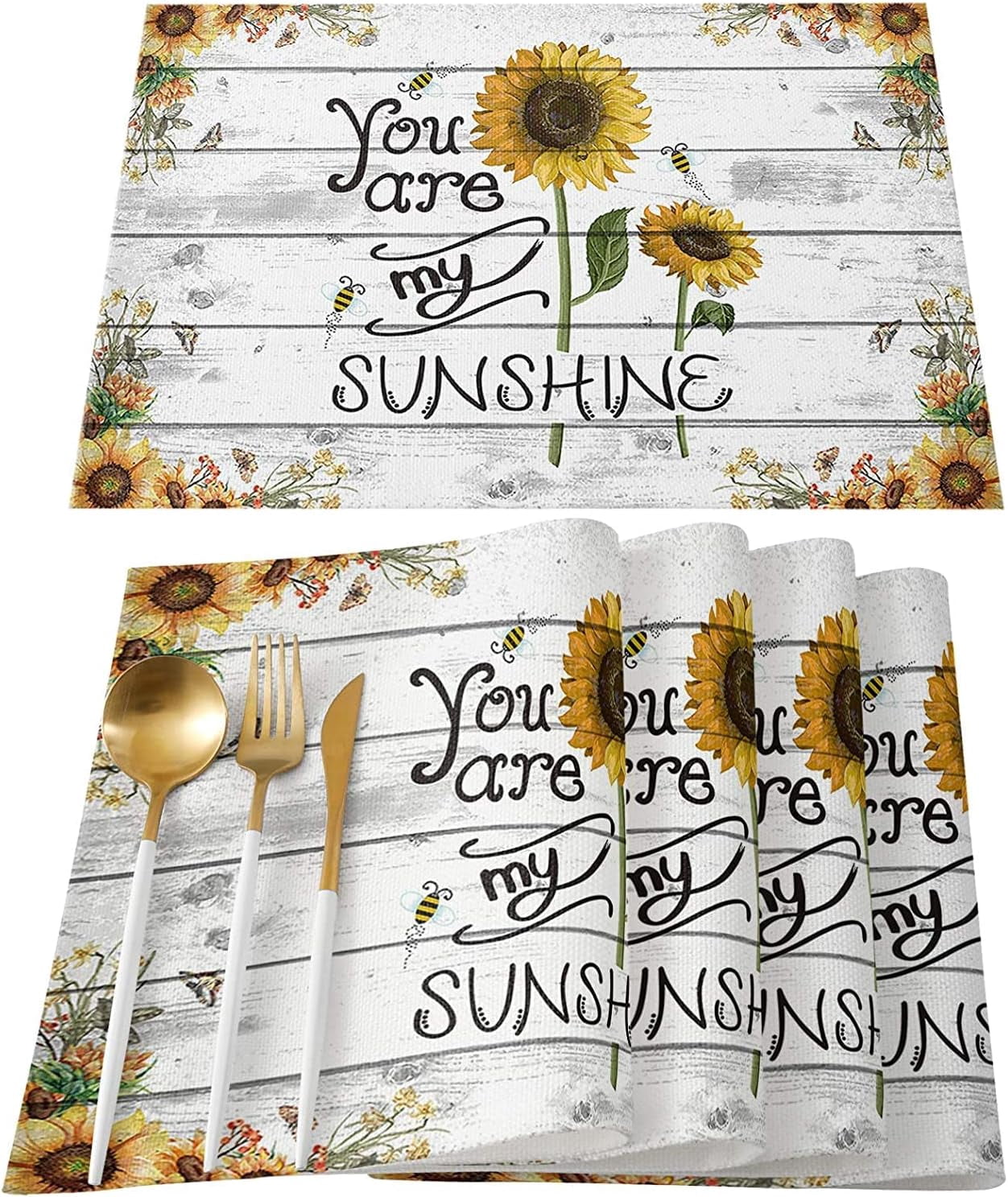 Sunflowers Placemats for Dining Table Set of 4 Washable Fabric ...