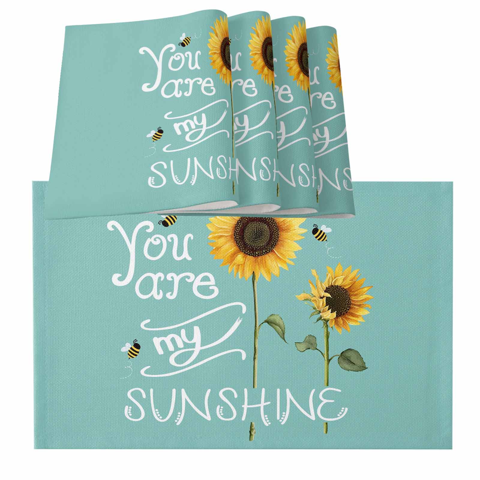 Sunflowers Placemats for Dinning Table Set of 4, Modern Bee You Are My ...