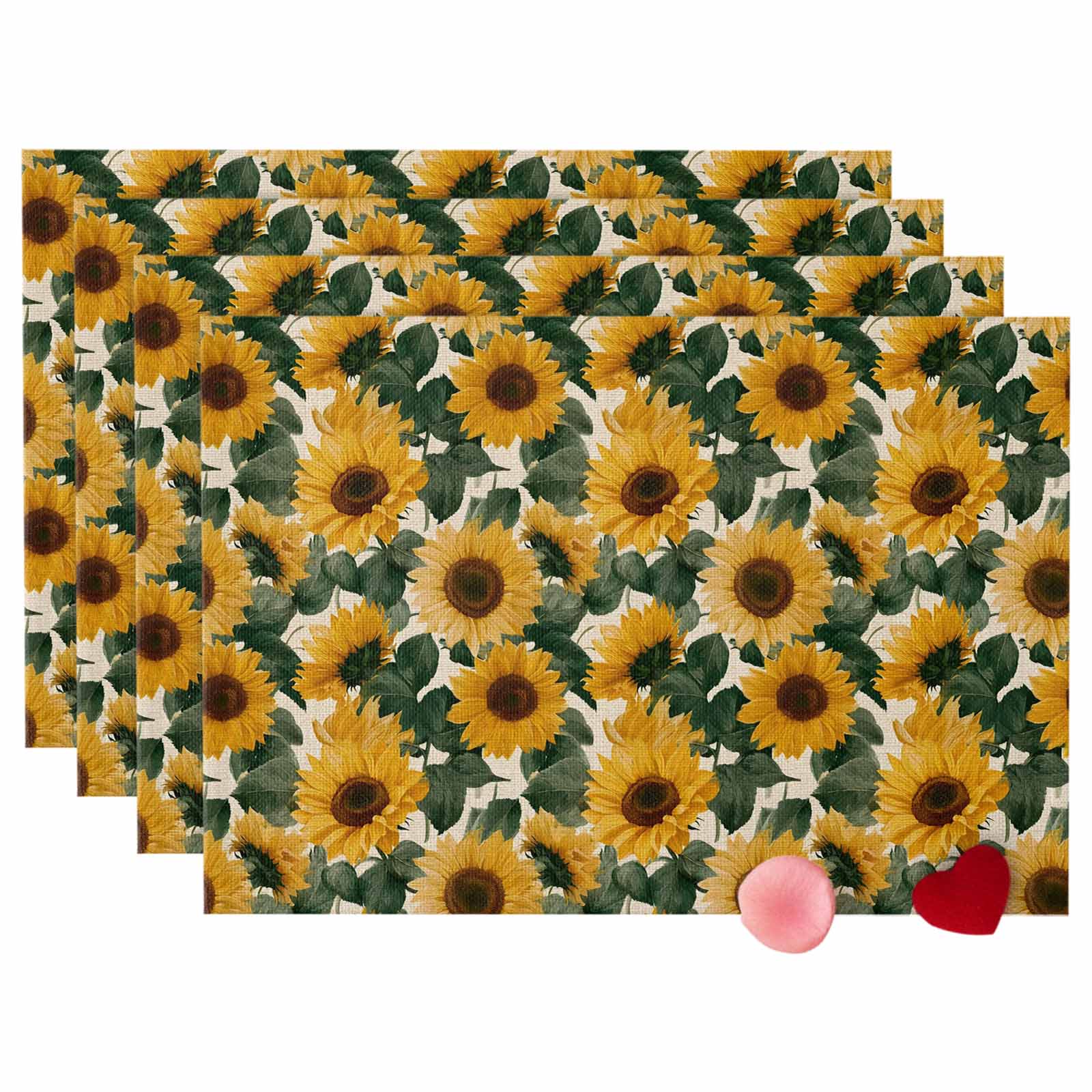 Sunflowers Placemats Set of 4, Vintage Watercolor Yellow Sunflower ...