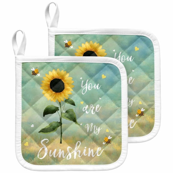 Sunflowers Pot Holders for Kitchen Heatproof Potholder, 2 Pack Botanical Ombre Flowers You Are My Sunshine Hot Pads Multipurpose Oven Pads Cloth Potholders Trivet for Cooking and Baking