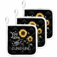 thumbnail image 1 of Sunflowers Pot Holders for Kitchen Heatproof Potholder, 3 Pack Modern Bee You Are My Sunshine Black Hot Pads Multipurpose Oven Pads Cloth Potholders Trivet for Cooking Baking, 1 of 8