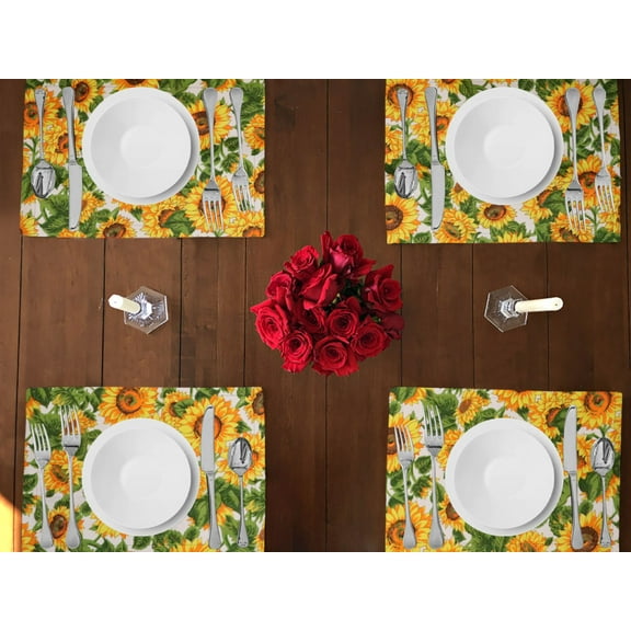 Sunflowers Print Cotton Dinner Table Placemats Holiday Home Decoration 13" x 19" (Pack of 4)