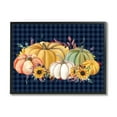 thumbnail image 1 of Sunflowers & Pumpkins Botanical Arrangement Blue Tartan Pattern Botanical & Floral Graphic Art Framed Art Print Wall Art, 1 of 5