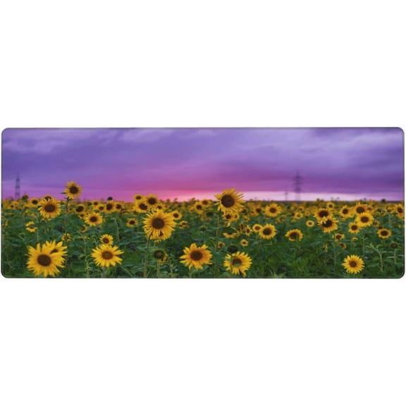 Sunflowers Under The Purple Sky Large Mouse Pads Rectangle Long Extended Big Stitched Edge Gaming Mousepad with Non-Slip Rubber Base for Desktop Laptop Keyboard 31.5 X 11.8 Inch