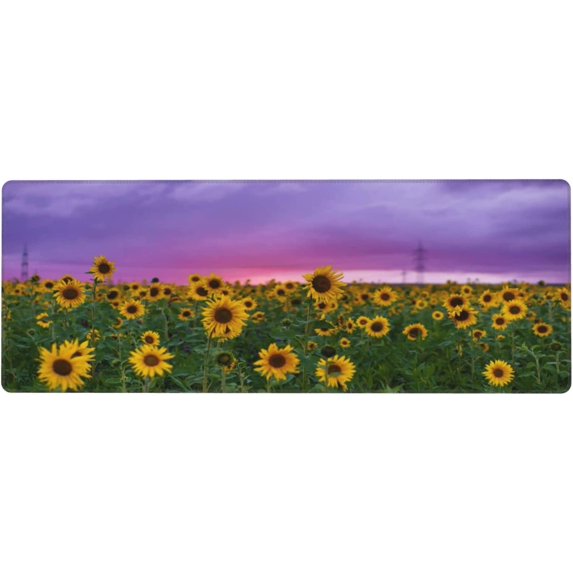 Sunflowers Under The Purple Sky Large Mouse Pads Rectangle Long Extended Big Stitched Edge Gaming Mousepad with Non-Slip Rubber Base for Desktop Laptop Keyboard 31.5 X 11.8 Inch