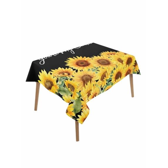 Sunflowers Rectangle Tablecloth, Yellow Summer Botanical Elegant Pastoral Waterproof & StainResistant Tablecloth, Washable Oil-proof Table Cover for Dining/Party/Wedding/Camping/Buffet 52x70 In