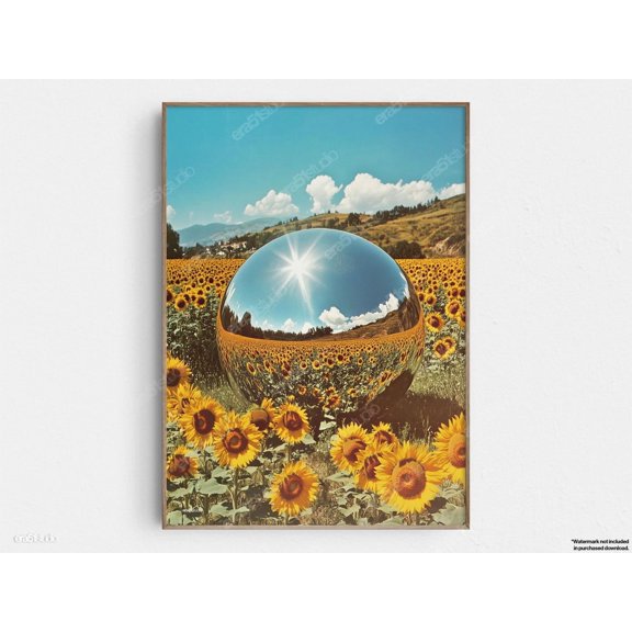 Sunflowers Reflection Retro Sphere Mid Century Decor Wall Art