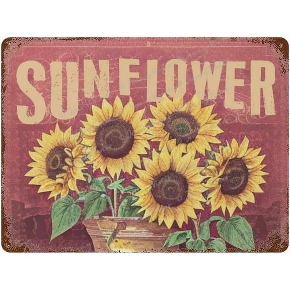 Sunflowers Retro Vintage Metal Tin Bar Sign, Decorative Wall Art Signage, Primitive Farmhouse Country Kitchen Home Dcor, Gift for Holiday Christmas New Home, 12x16 Inches