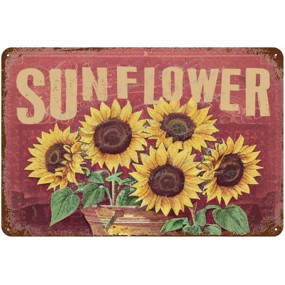 Sunflowers Retro Vintage Metal Tin Bar Sign, Decorative Wall Art Signage, Primitive Farmhouse Country Kitchen Home Dcor, Gift for Holiday Christmas New Home, 8x12 Inches