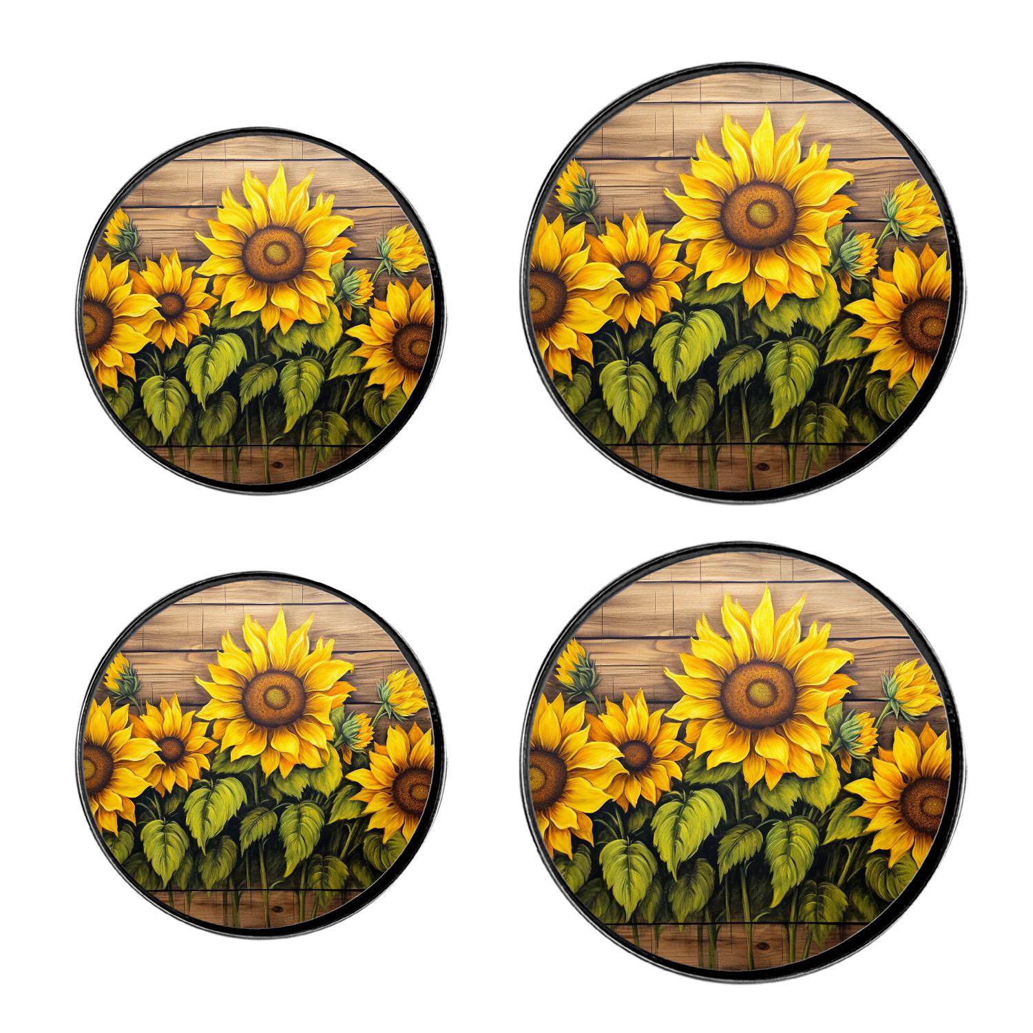 Sunflowers Retro Wooden Art Stove Burner Covers Set,Gas Stove Burner