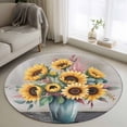 thumbnail image 1 of Sunflowers Round Area Rug 4Ft Washable Circle Rugs for Bedroom Dining Room, Spring Botanical Yellow Floral Vases Retro Non-Slip Carpet Floor Mats Indoor Outdoor Carpet Runner Aesthetic Home Decor, 1 of 8