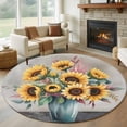 thumbnail image 1 of Sunflowers Round Area Rug 8Ft Washable Large Circle Rugs for Living Room Dorm, Spring Botanical Yellow Floral Vases Retro Non-Slip Carpet Floor Mats Indoor Outdoor Carpet Runner Aesthetic Home Decor, 1 of 8