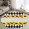 thumbnail image 1 of Sunflowers Round Living Room Rugs 4 ft, Retro Country Floral Linen Texture Black Plaid Washable Area Rug with Non-Slip Sturdy Edge Binding Round Carpet for Entryway Kitchen Bedroom Bathroom, 1 of 9