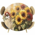 thumbnail image 1 of Sunflowers Round Tablecloth 55-60 Inch Round Fitted Table Cloth with Elastic Edge, Abstract Oil Painting Red Yellow Floral Plant Waterproof Table Cover Protector for Outdoor Picnic Party Dining, 1 of 6
