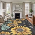 thumbnail image 1 of Sunflowers Rustic Area Rugs 8x10 for Living Room, Spring Summer Pastoral Flowers Black Non Slip Washable Rug Runner, Low Pile Indoor Floor Carpet Mat Bathroom Rugs for Bedroom, Kids Room, 1 of 9
